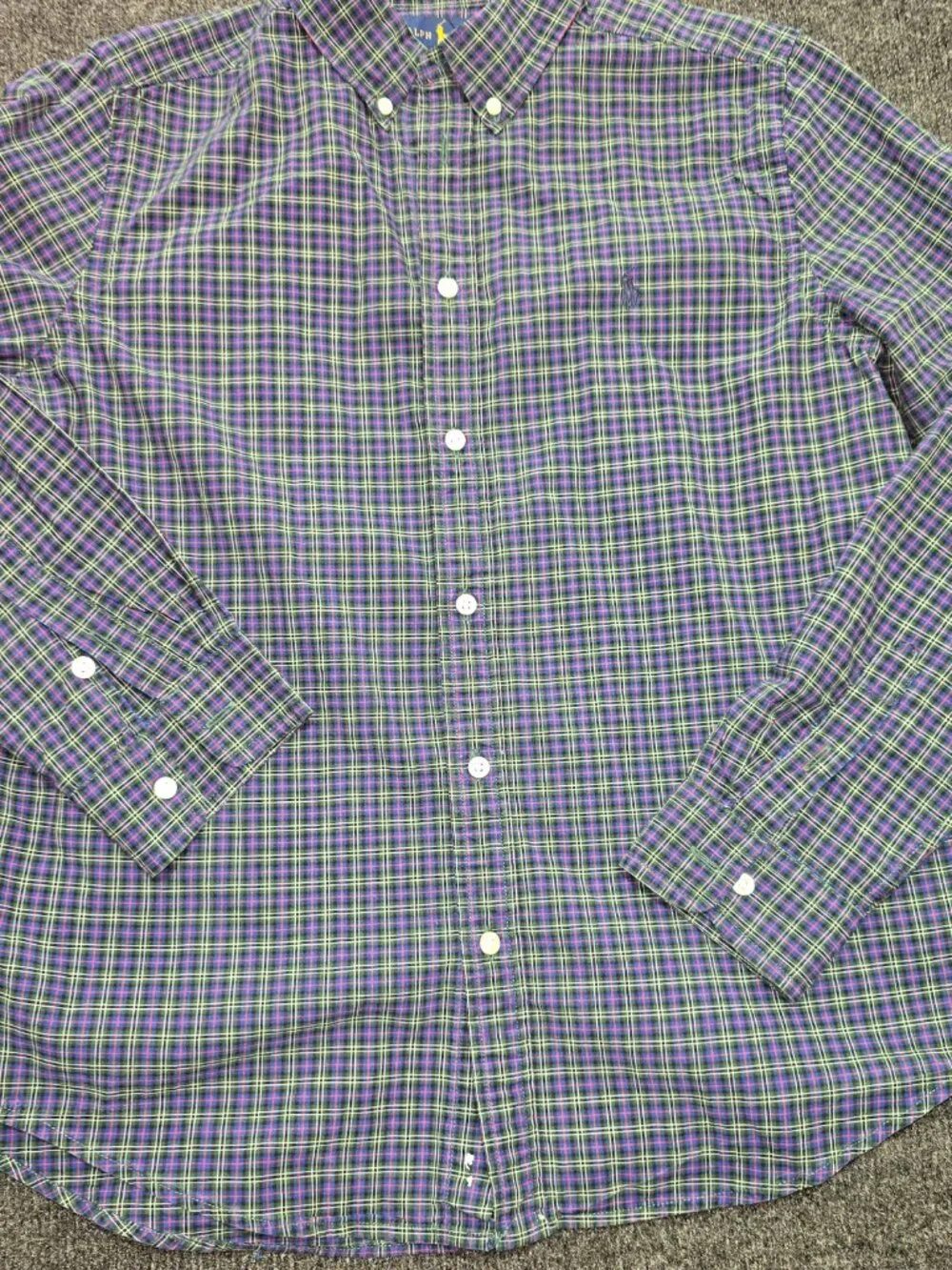 Ralph Lauren Boys Long Sleeve Plaid Shirt Youth XL (18‑20) Blue Green Purple Che